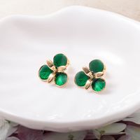Korea New Emerald Drop Oil Petal Earrings main image 1