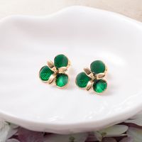 Korea New Emerald Drop Oil Petal Earrings main image 2