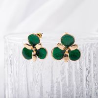 Korea New Emerald Drop Oil Petal Earrings main image 3