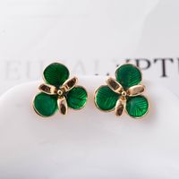 Korea New Emerald Drop Oil Petal Earrings main image 4