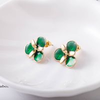 Korea New Emerald Drop Oil Petal Earrings main image 5