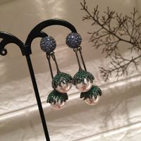 Pearl Ball Green Leaves Tassel Earrings main image 5