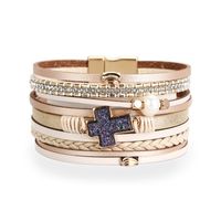 Bracelet De Perles Incrustées De Croix En Cuir Multicouche Bohème sku image 6