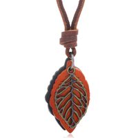 Fashion Retro Leaf Pendant Leather Necklace sku image 2