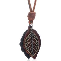 Fashion Retro Leaf Pendant Leather Necklace sku image 1