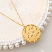 New Disc Embossed Moon Star Pendant Necklace main image 3