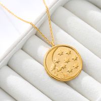 New Disc Embossed Moon Star Pendant Necklace main image 4