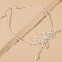 Korean Cute Pearl Bow Necklace main image 3