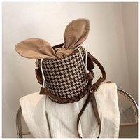 Woolen Retro Lattice Bucket Bag sku image 2