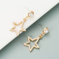 Pearl Fashion Hollow Five-pointed Star Earrings main image 3