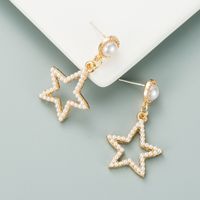 Pearl Fashion Hollow Five-pointed Star Earrings main image 4