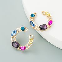 Fashion C Shape Diamond Alloy Artificial Gemstones Earrings main image 1