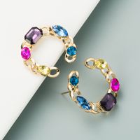 Fashion C Shape Diamond Alloy Artificial Gemstones Earrings main image 5