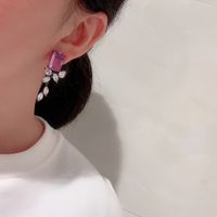 Purple Square Elegant Transparent Leaf Earrings sku image 1