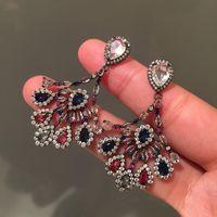 Fan-shaped Elegant S925 Silver Needle Peacock Earrings sku image 1