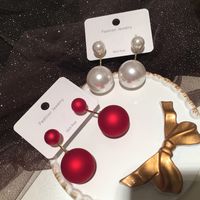 Sweet S925 Silver Needle Pearl Ball Earrings sku image 1