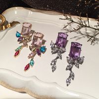 Purple Square Elegant Transparent Leaf Earrings main image 3