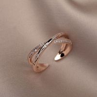 Korea Einfacher Diamantkreuz Offener Ring main image 3