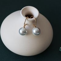 White Big Pearl C-shaped Simple Earrings main image 4