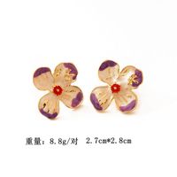 Nouvelles Boucles D&#39;oreilles Glaçure Violet Fleur À Quatre Pétales main image 1