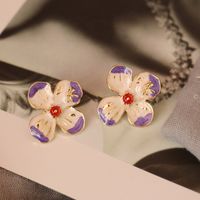 New Four-petal Flower Purple Glaze Earrings main image 3