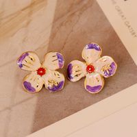 New Four-petal Flower Purple Glaze Earrings main image 5