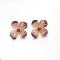 New Four-petal Flower Purple Glaze Earrings main image 6