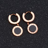 Black Single-sided Roman Numerals Short Circle Round Earrings main image 3