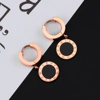 Black Single-sided Roman Numerals Short Circle Round Earrings main image 4