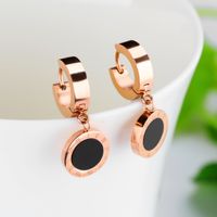 Black Single-sided Roman Numerals Short Circle Round Earrings main image 5