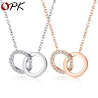 Korea Double Ring Diamond Pendant Necklace main image 2
