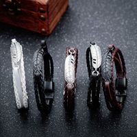 Retro Black Multi-layer Hand-woven Feather Leather Bracelet main image 4