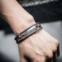Retro Black Multi-layer Hand-woven Feather Leather Bracelet main image 5