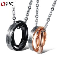 Fashion Double Interlocking Titanium Steel Couple Necklace sku image 1