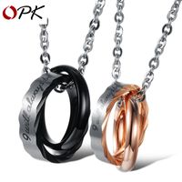 Fashion Double Interlocking Titanium Steel Couple Necklace sku image 3