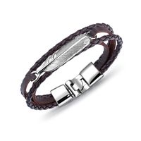 Retro Black Multi-layer Hand-woven Feather Leather Bracelet sku image 1