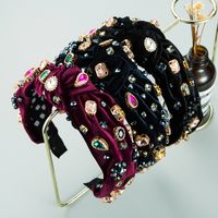 New Baroque Retro Gold Velvet Sewing Crystal Headband main image 1
