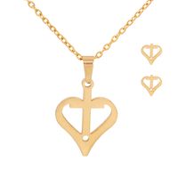 Fashion Cross Heart Shaped Necklace Earrings Set sku image 1