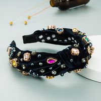 New Baroque Retro Gold Velvet Sewing Crystal Headband sku image 3