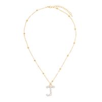 Golden Round Bead Pearl Letter Necklace sku image 12