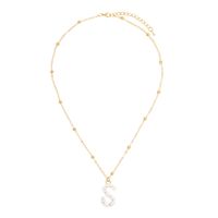 Golden Round Bead Pearl Letter Necklace sku image 3