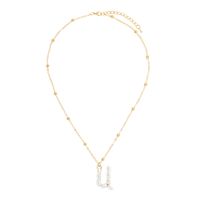 Golden Round Bead Pearl Letter Necklace sku image 21