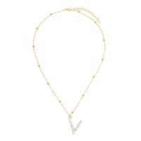 Golden Round Bead Pearl Letter Necklace sku image 22
