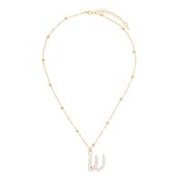 Golden Round Bead Pearl Letter Necklace sku image 23