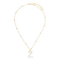 Golden Round Bead Pearl Letter Necklace sku image 24