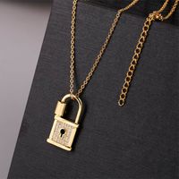 Cute Copper Inlaid Zirconium Lock Necklace main image 1