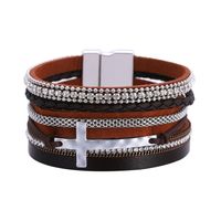 Bohemian Diamond Cross Leather Magnetic Buckle Bracelet main image 6