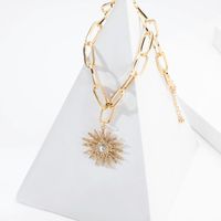 Fashion Hip Hop Diamond Sun Flower Pendant Necklace main image 3