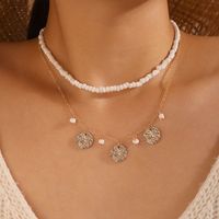 Fashion White Rice Beads Disc Multilayer Necklace main image 1
