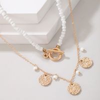 Fashion White Rice Beads Disc Multilayer Necklace main image 5